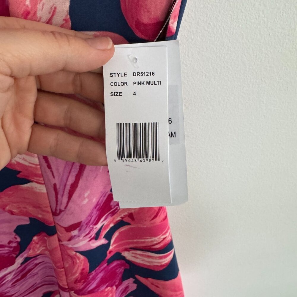 NWT Size 4 Floral and Lace Fit and Flare Donna Ricco Dress Pink and Navy - Picture 5 of 13